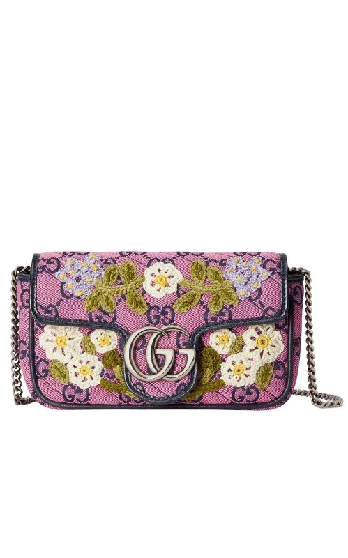 GG Marmont Pink Embroidery Super Mini Bag