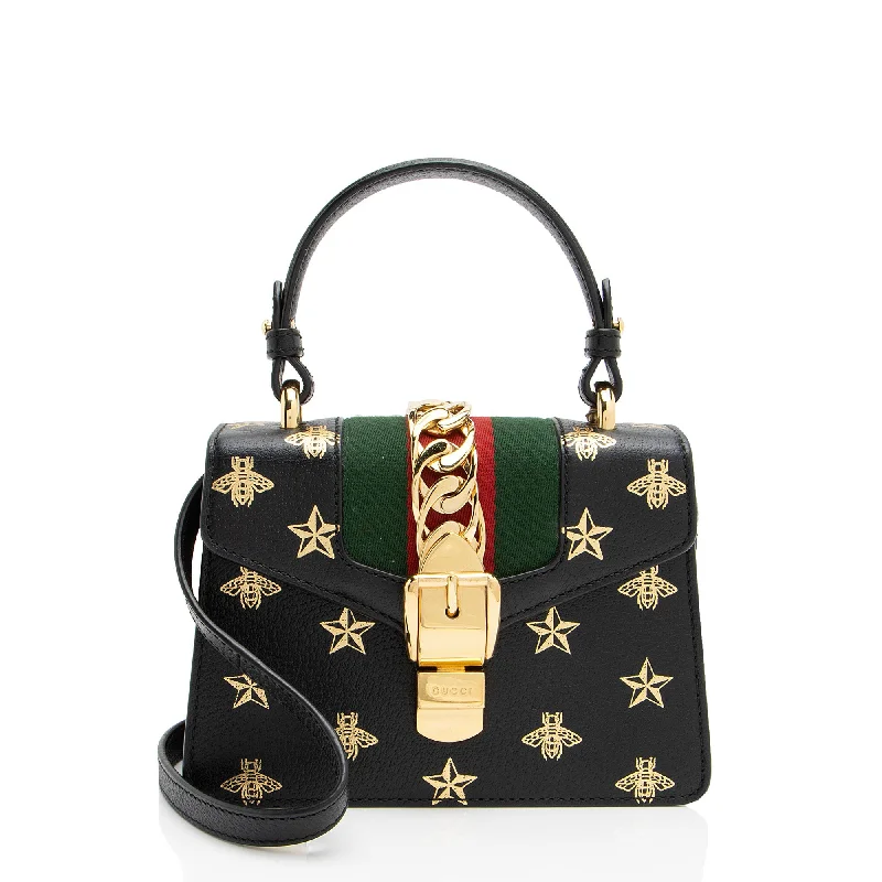 Gucci Calfskin Bee & Star Sylvie Mini Top Handle (SHF-JXhbEI)