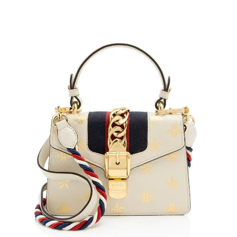 Gucci Calfskin Bee & Star Sylvie Mini Top Handle (SHF-SQcqk8)