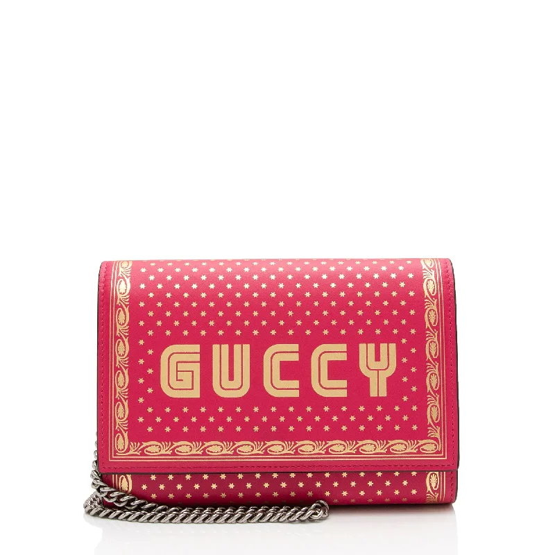 Gucci Calfskin Star Print Guccy Chain Wallet (SHF-Qml3wo)