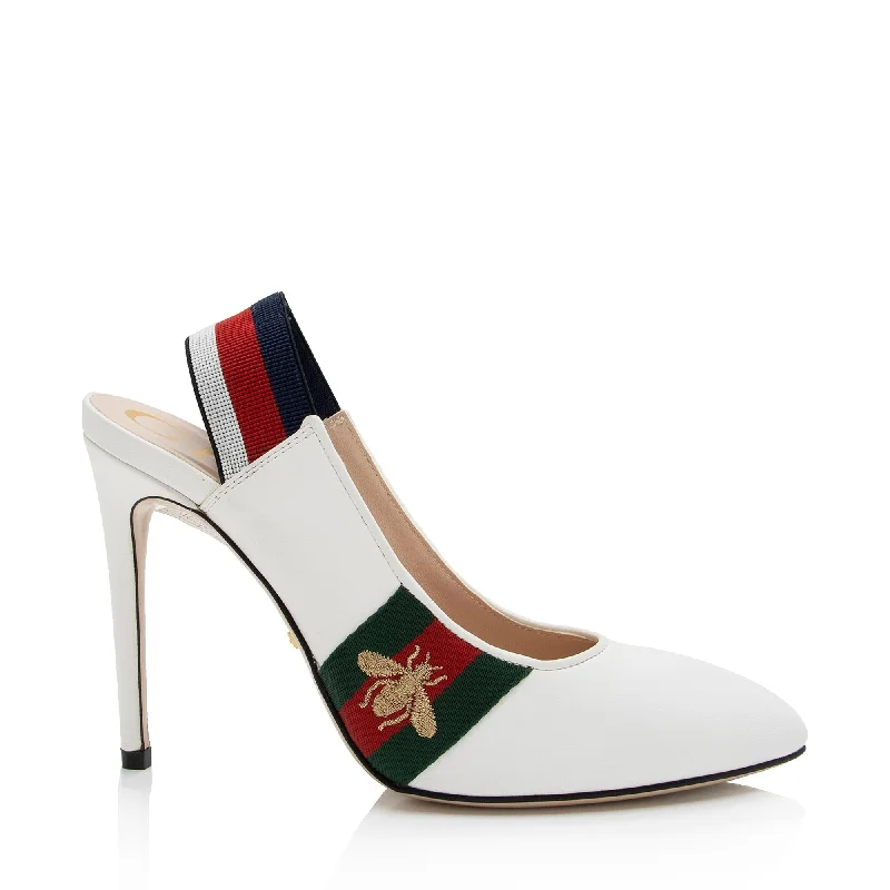 Gucci Calfskin Web Bee Sylvie Slingback Pumps - Size 6.5 / 36.5 (SHF-hhqF0r)