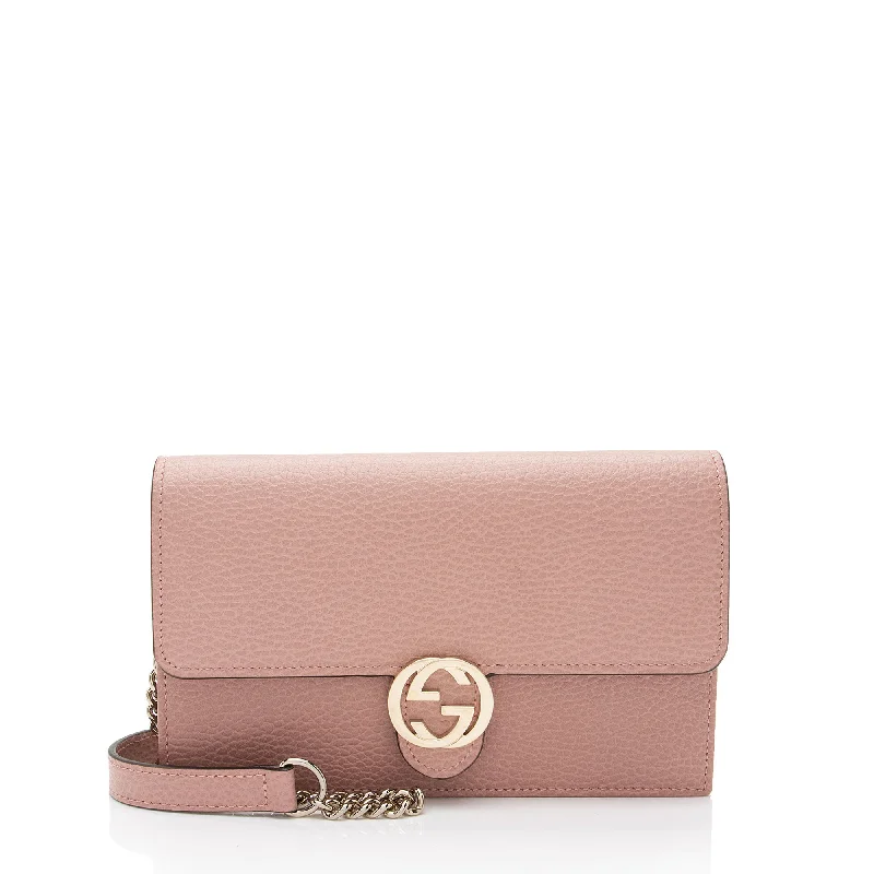 Gucci Grained Calfskin Interlocking G Chain Wallet (SHF-afE4BE)