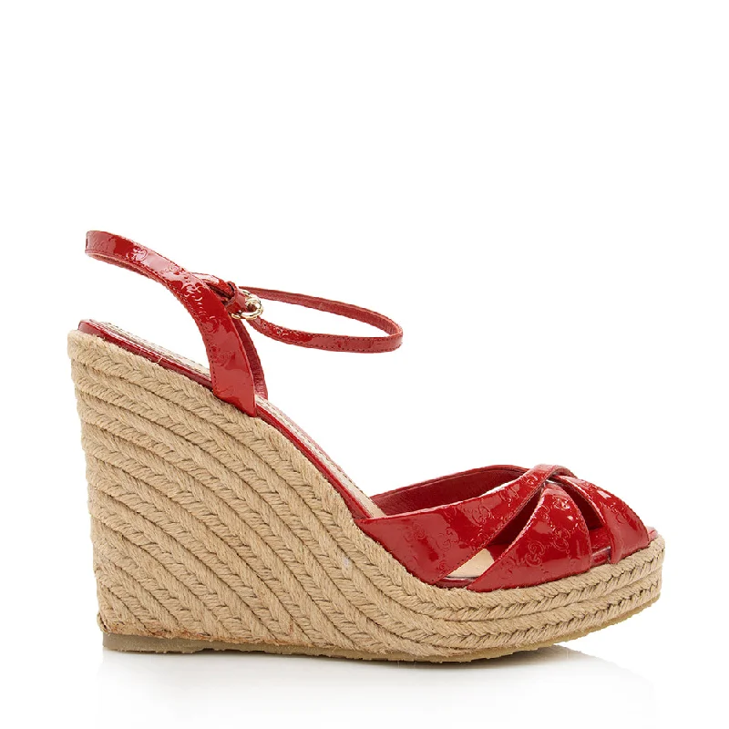 Gucci Guccissima Patent Strappy Espadrille Wedge - SIze 7.5 / 37.5 (SHF-17759)