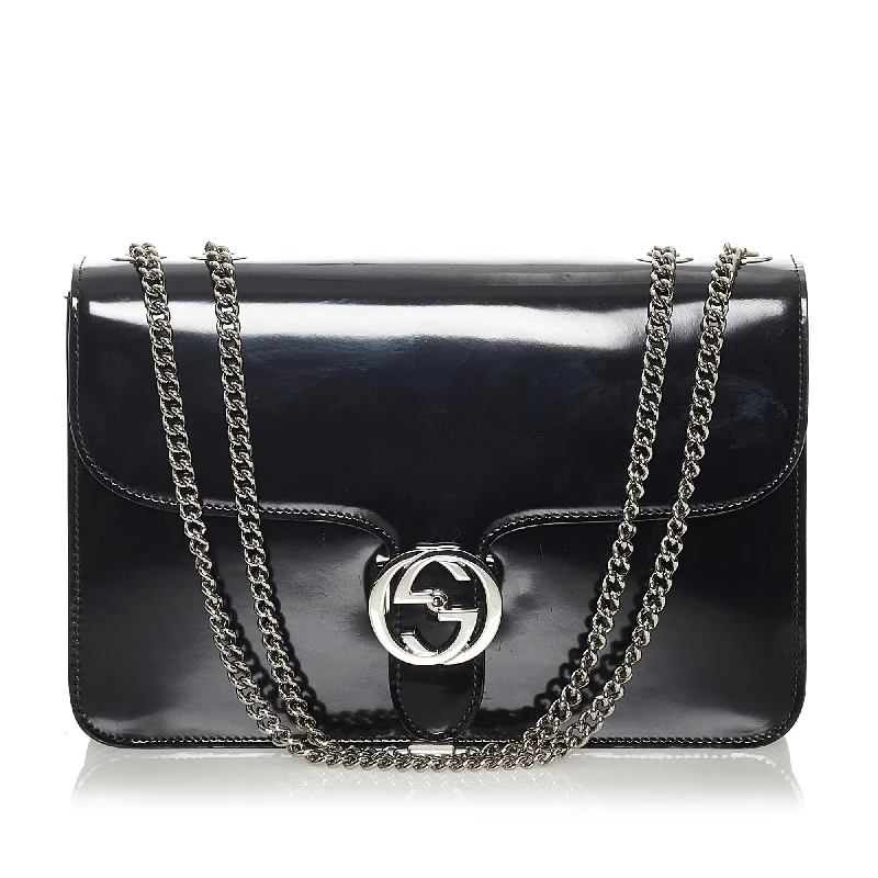 Gucci Interlocking G Chain Patent Leather Shoulder Bag (SHG-28105)