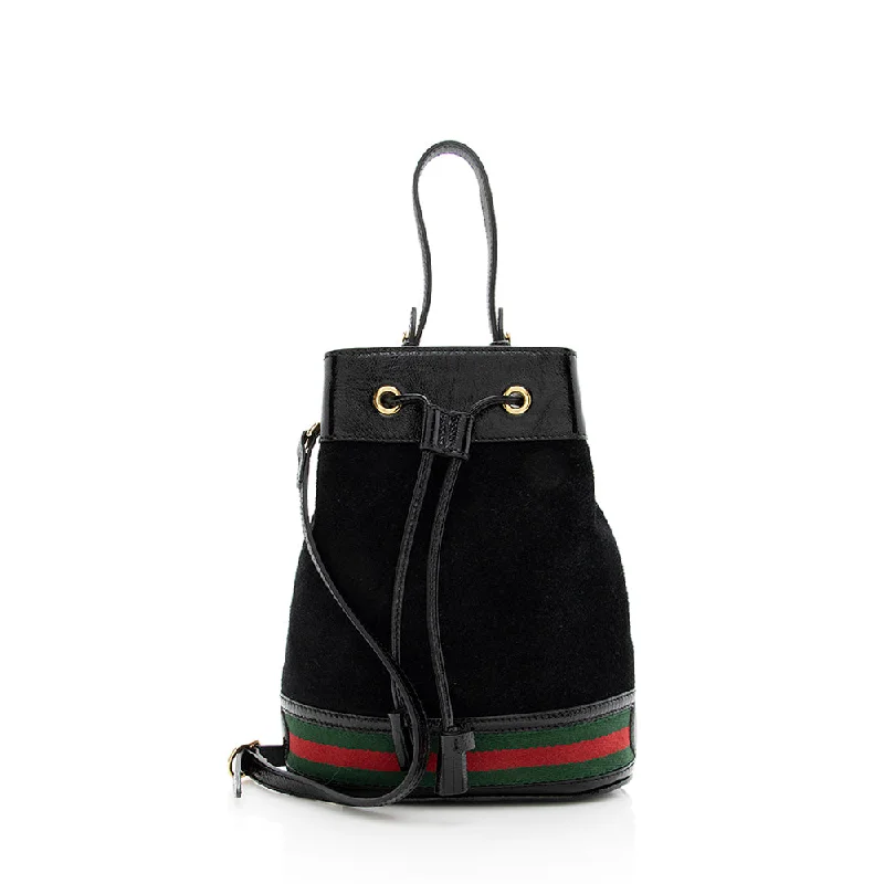 Gucci Suede Patent Leather Ophidia Bucket Bag (SHF-18984)