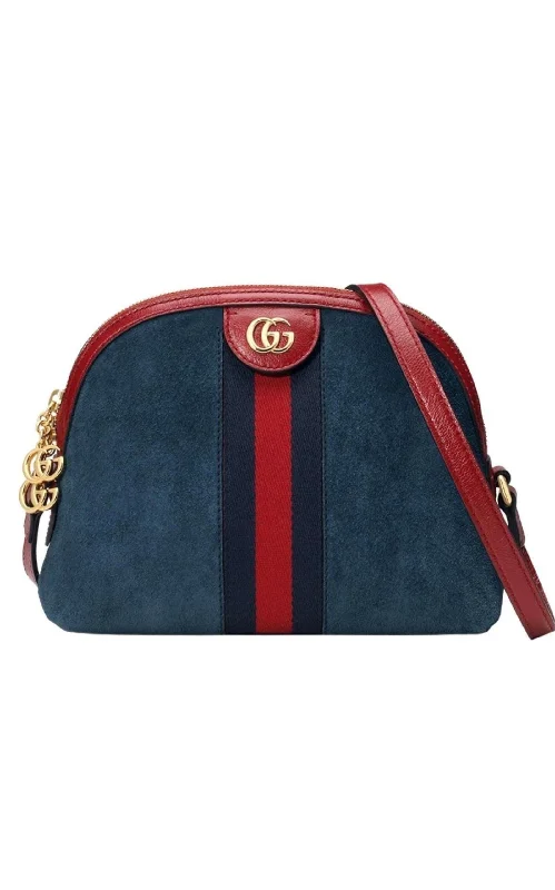 Navy Leather Suede Ophidia Shoulder Bag