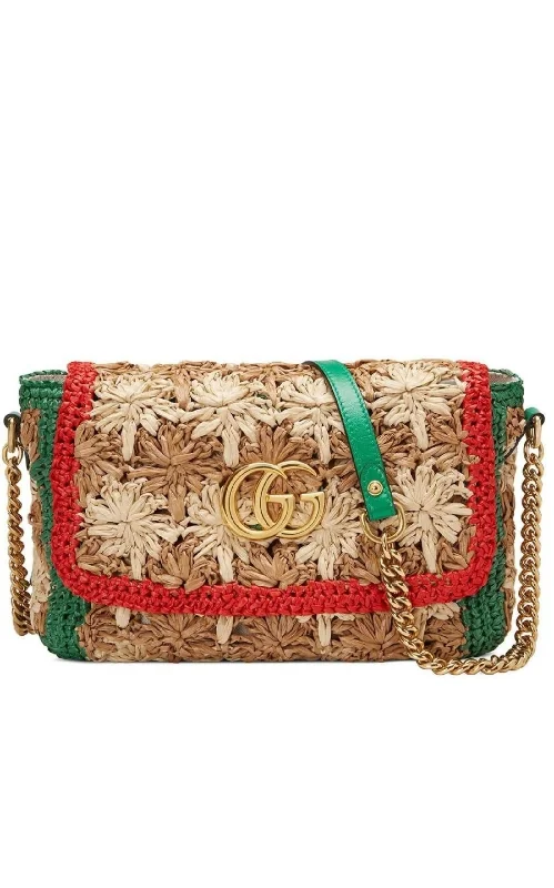 Small GG Marmont Raffia Shoulder Bag