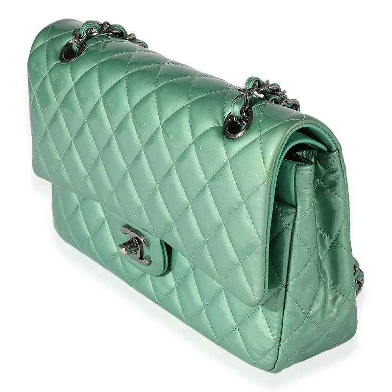 Chanel Seafoam Quilted Patent Leather Medium Classic Double Flap Bag