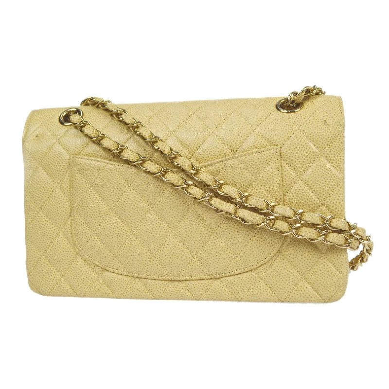 CHANEL 2001-2003 Classic Double Flap Medium Beige Caviar 87886