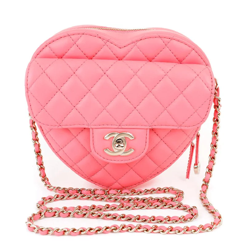 Chanel 2022 Pink Lambskin Heart Bag w/ Gold Hardware