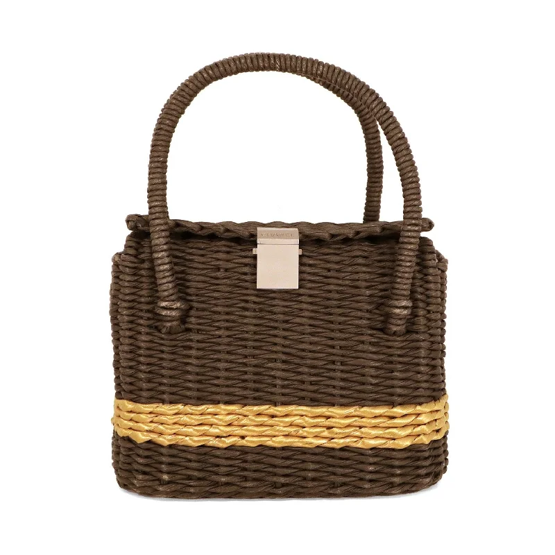 Chanel Black and Gold Wicker Basket Bag