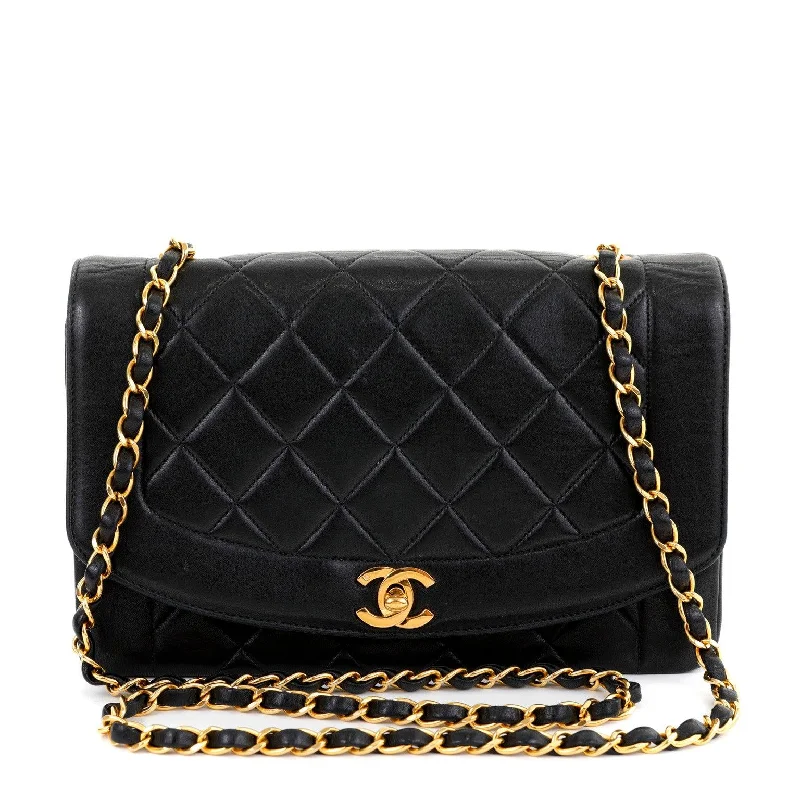 Chanel Black Lambskin Real Princess Diana Classic Medium with Gold Hardware