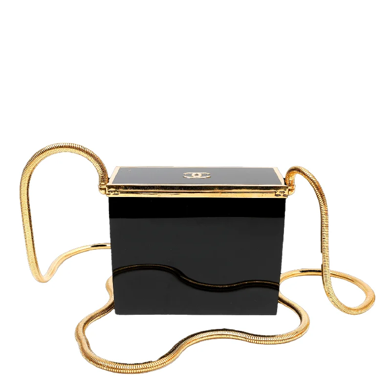 Chanel Black Lucite Box Purse w/ 24kt Gold Plated Strap