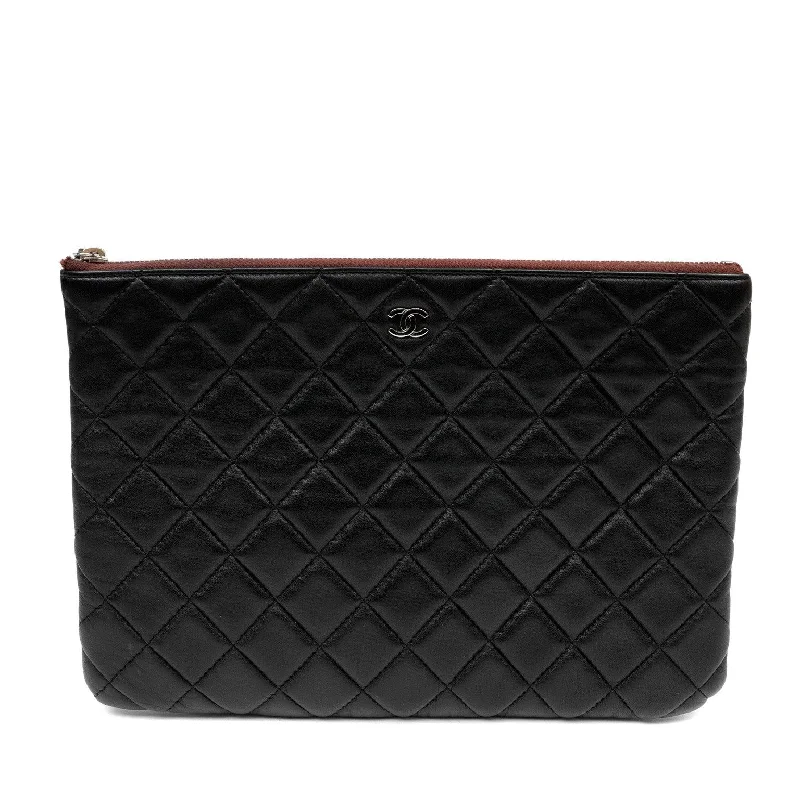 Chanel Small Black Quilted Lambskin Classic O-Case w/ Silver Hardware