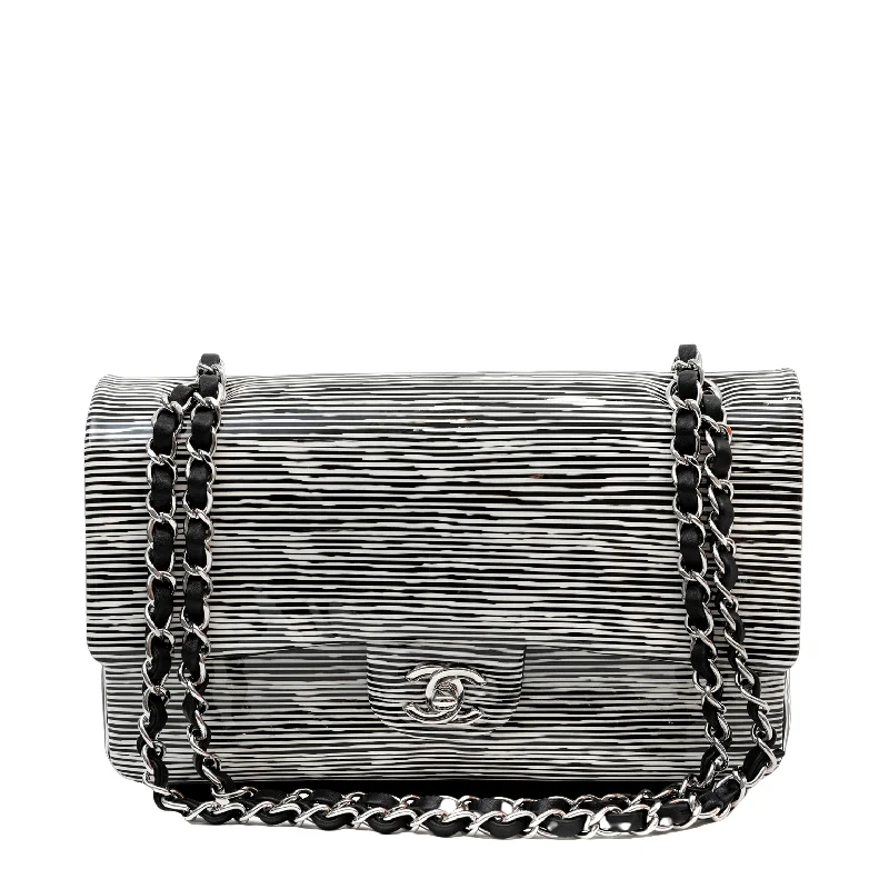 Chanel Black & White Patent Medium Classic w/ Silver Hardware