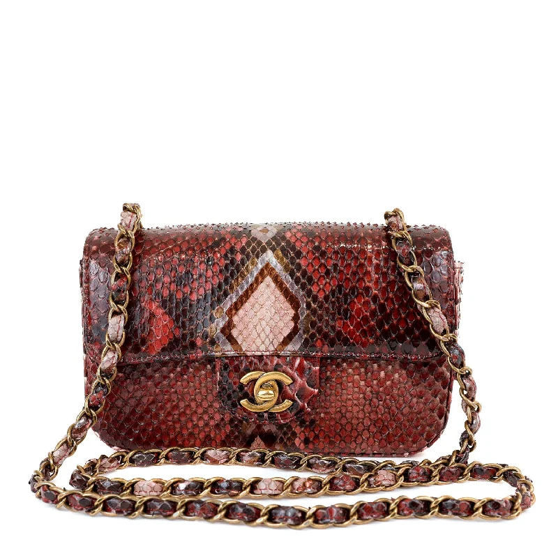 Chanel Burgundy Python Small Classic Flap