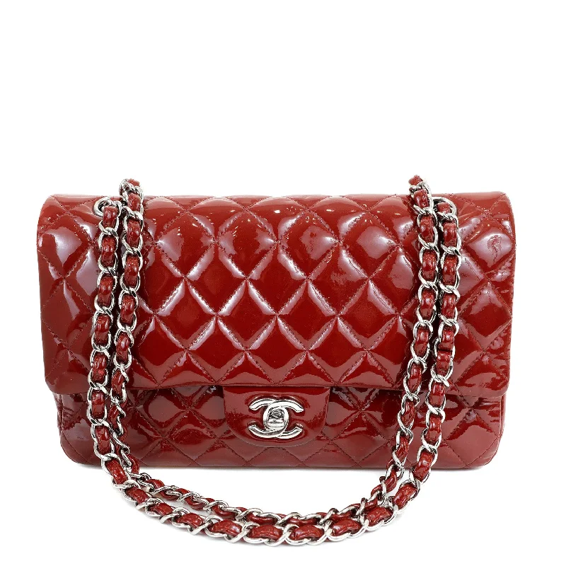 Chanel Dark Red Patent Leather Medium Classic with Silver Hardware