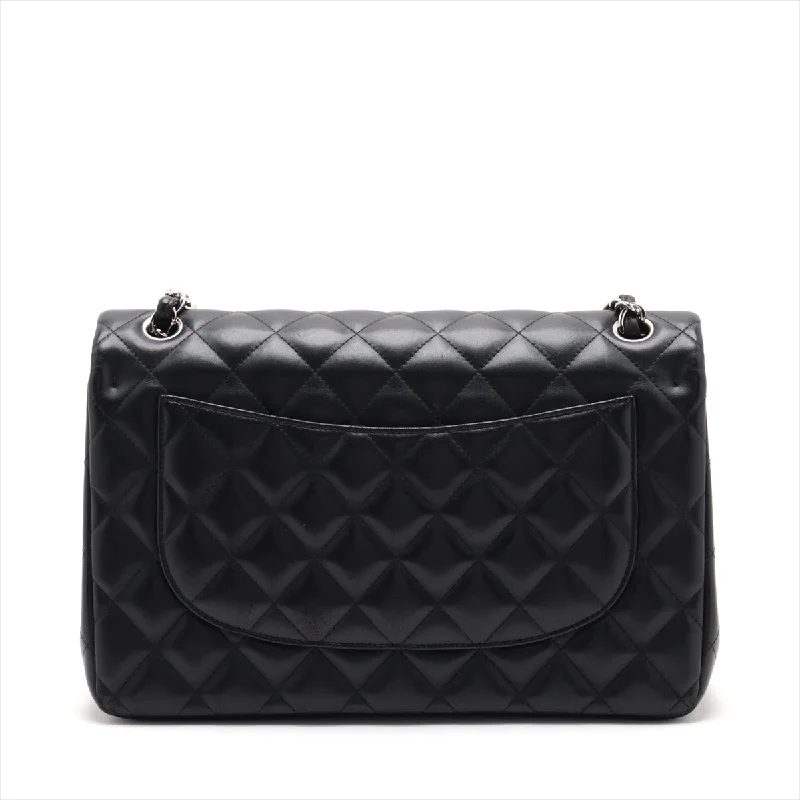 CHANEL DECAMATRASSÉ 30 RAGE Lambskinkin DOBLE FLAP Double Chain Bag Black Silver G  19th A58600