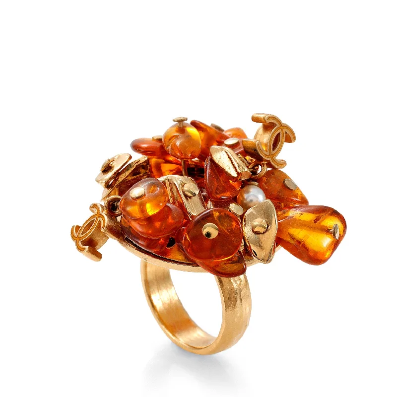 Chanel Gold Tone Amber Cluster Ring