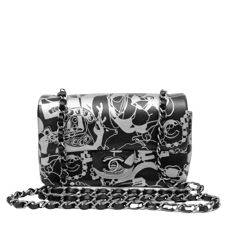 Chanel Black and Silver Lambskin Limited Edition Mini Classic