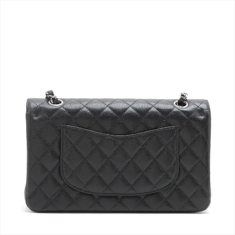 Chanel Matrasse 25 Caviar S Double Flap Double Chain Bag Black Silver