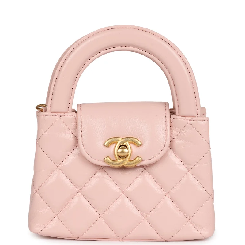 Chanel Nano Kelly Shopper Light Pink Shiny Aged Calfskin Brushed Gold Hardware