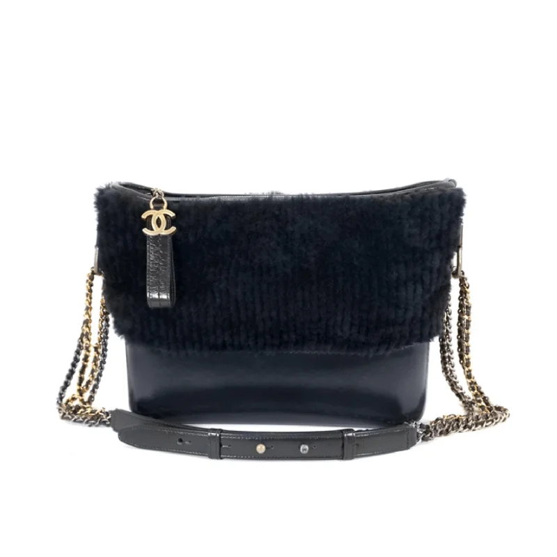 Chanel Navy Shearling Fur and Leather Gabrielle Bag