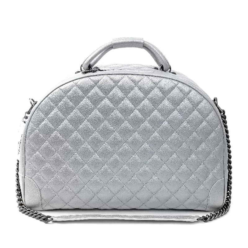 Chanel Silver Caviar Overnight XL Bowler w/ Silver Hardware