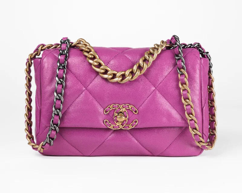 Chanel Small Purple Lambskin 19 Bag with Mixed Metal Hardware