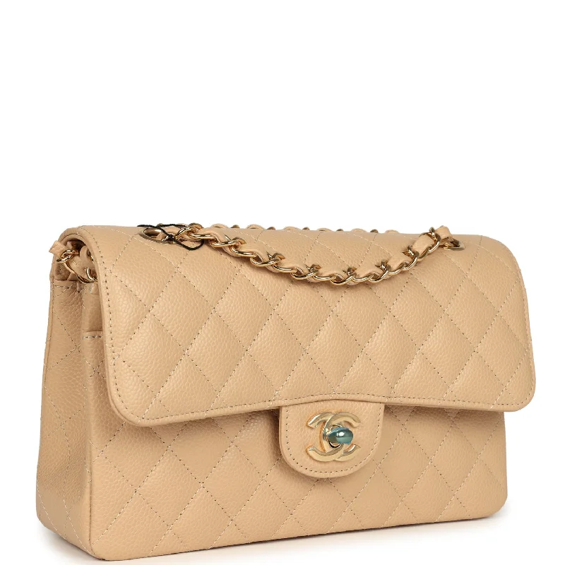 Chanel Small Classic Double Flap Bag Beige Caviar Gold Hardware