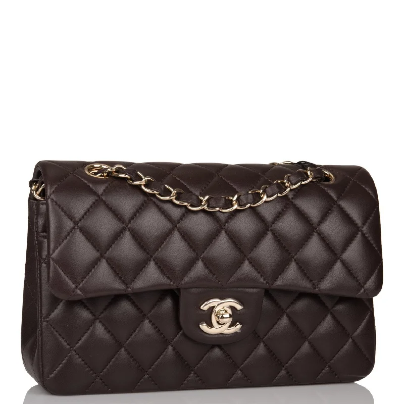 Chanel Small Classic Double Flap Bag Dark Brown Lambskin Light Gold Hardware