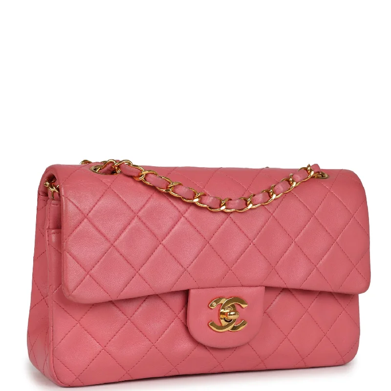 Chanel Vintage Small Classic Double Flap Bag Dark Pink Lambskin Gold Hardware