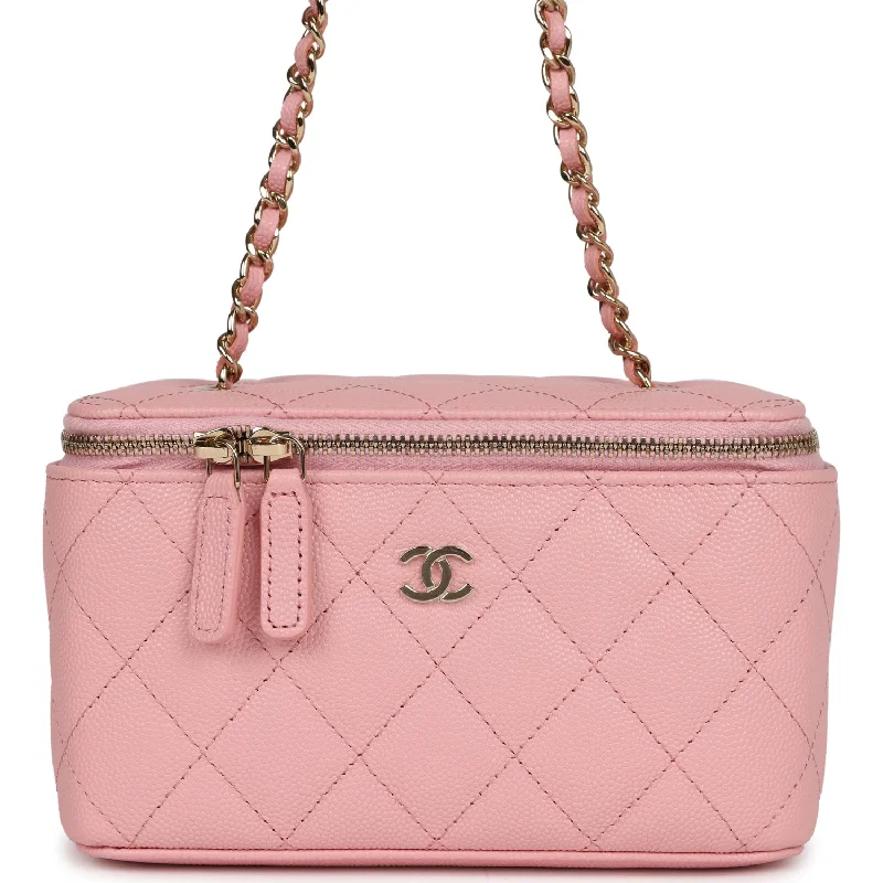 Chanel Small Classic Vanity Case Pink Caviar Light Gold Hardware