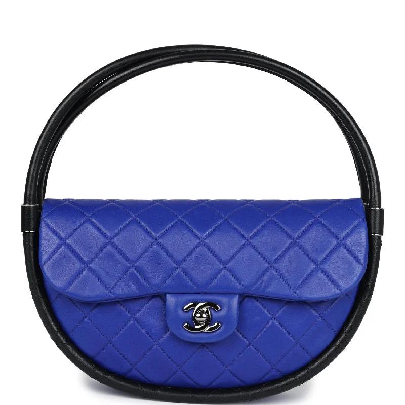 Chanel Small Hula Hoop Bag Dark Blue and Black Lambskin Ruthenium Hardware