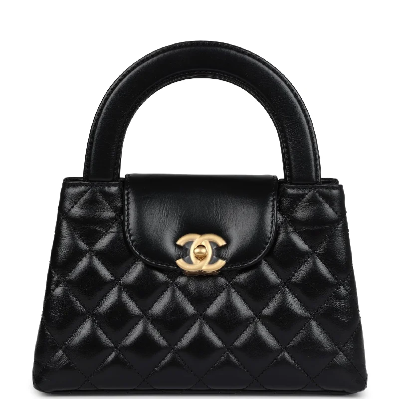 Chanel Small Kelly Shopper Black Shiny Aged Calfskin Brushed Gold Hardware