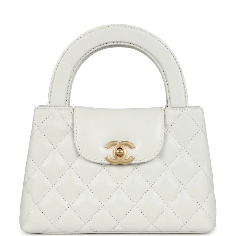 Chanel Small Kelly Shopper White Shiny Aged Calfskin Brushed Gold Hardware