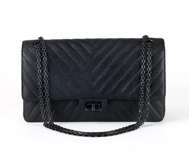 Chanel So Black Chevron Quilted Medium Classic w/ Black Hardware