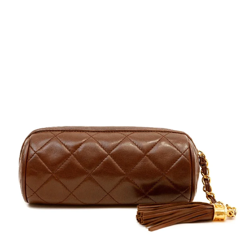 Chanel Vintage Quilted Brown Lambskin Travel Pouch