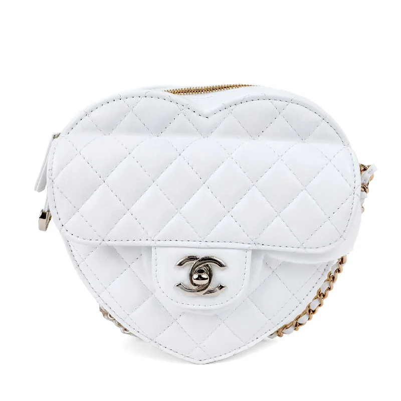 Chanel White Lambskin Mini Heart Bag with Gold Hardware