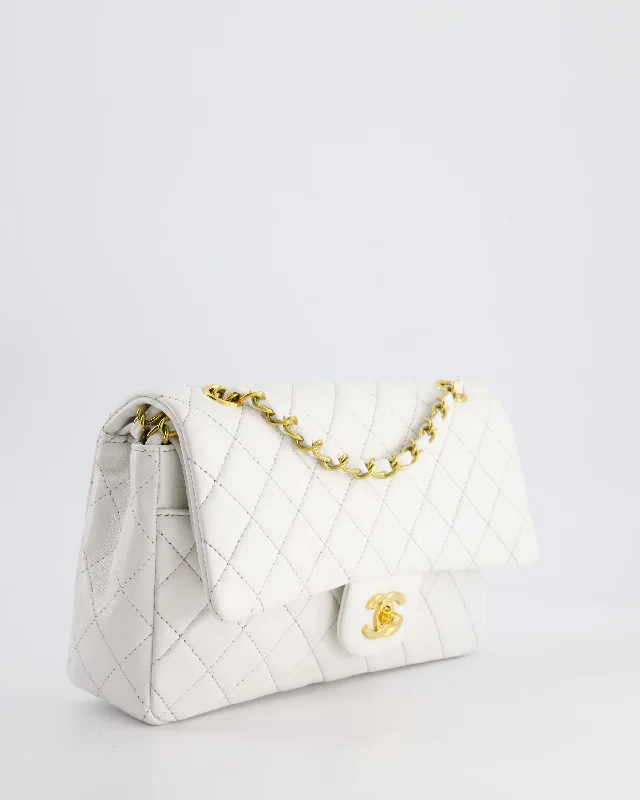 Chanel White Vintage Classic Double Flap Bag in Lambskin Leather with 24K Gold Hardware