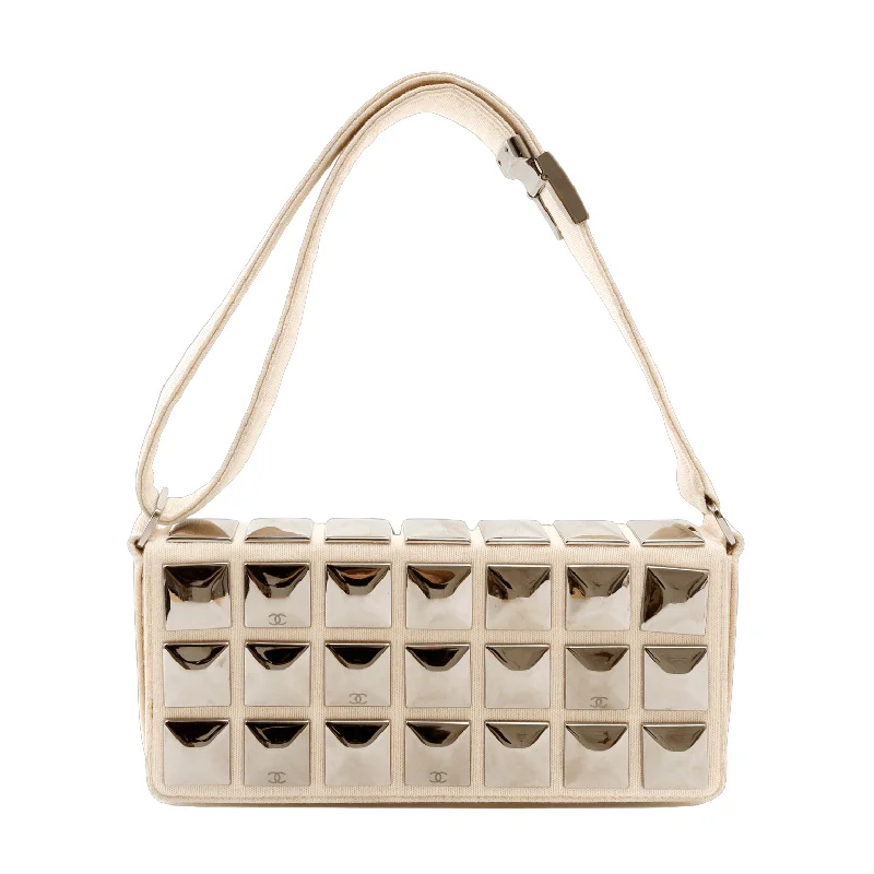 Chanel Ivory Jersey Evening Bag with Mirrored Pyramid Studs