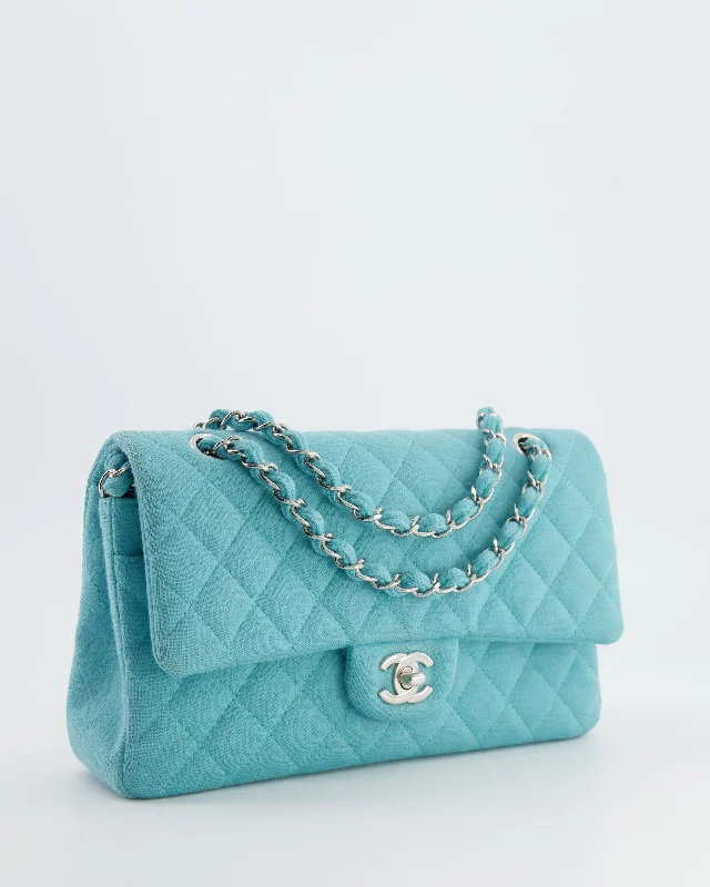 Chanel Turquoise Blue Canvas Medium Classic Double Flap with Silver Hardware  RRP - £8,530