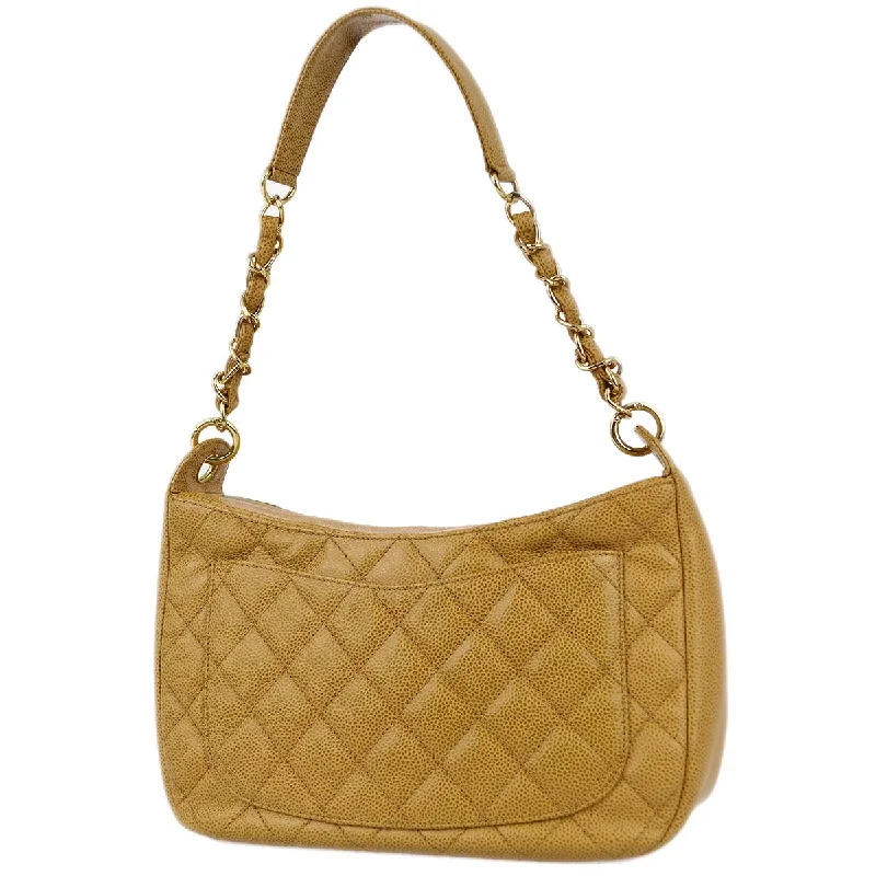 Chanel 2003-2004 Beige Caviar Skin Hobo Handbag