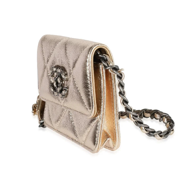 Chanel Gold Quilted Lambskin Chanel  Coin Purse With Chain