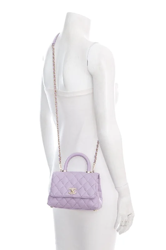 Chanel 2023/24  Purple Caviar Quilted Coco Handle Mini Flap