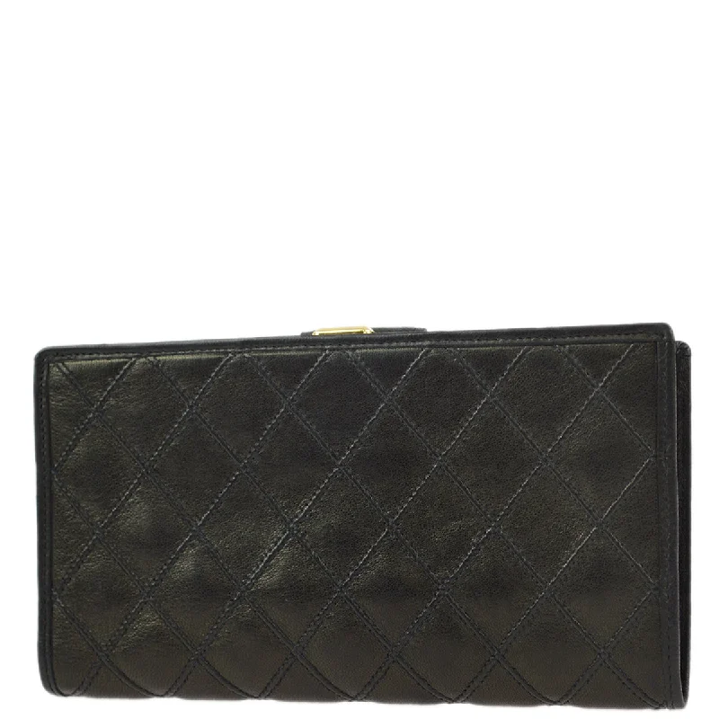 Chanel Black Lambskin Bicolore Long Wallet Purse