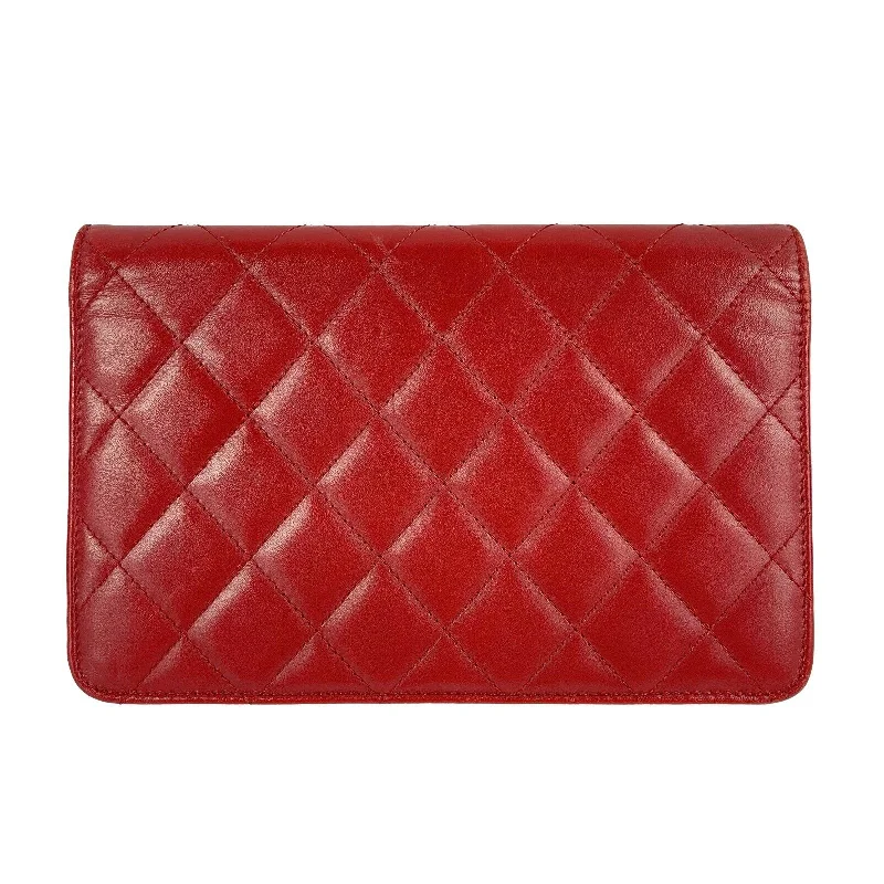 CHANEL - Calfskin Quilted Cambon Red / Silver Wallet On Chain - Crossbody