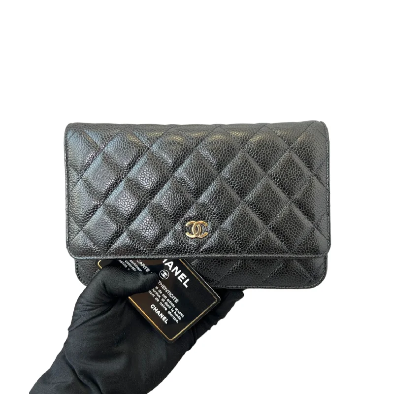 Caviar Quilted Wallet on Chain WOC Black GHW