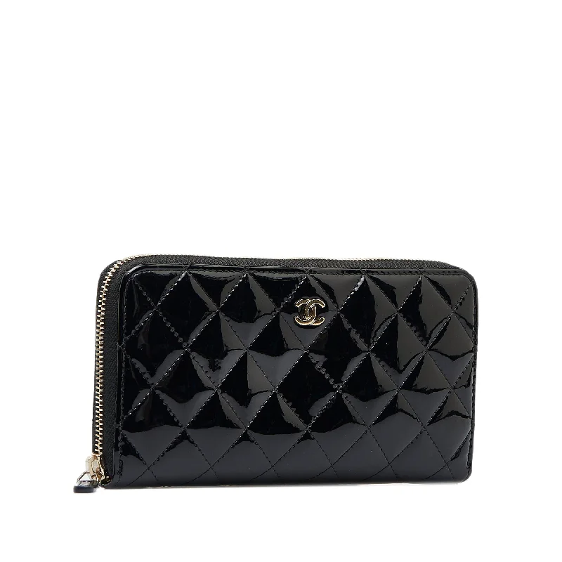 CHANEL CC Quilted Patent Zip Around Long Wallet Long Wallets