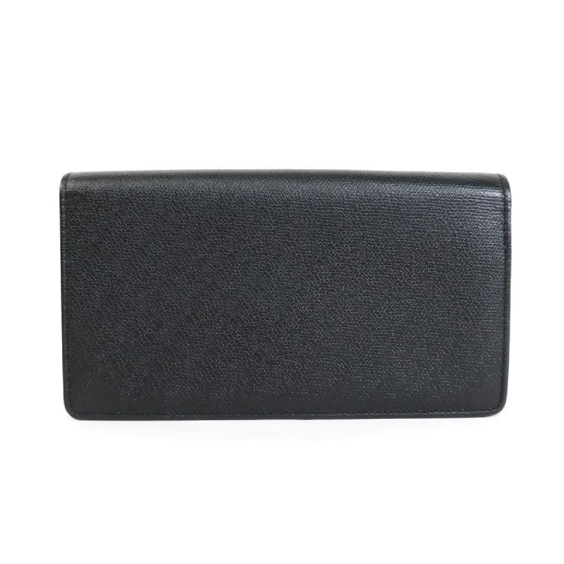 CHANEL folio long wallet coco button leather black ladies